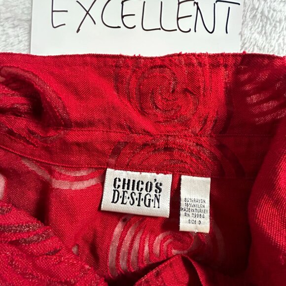 Chico's Design Womens Red Button-Up Sheer Spiral Pattern 3/4 Sleeve Shirt Size 3 - Picture 3 of 7